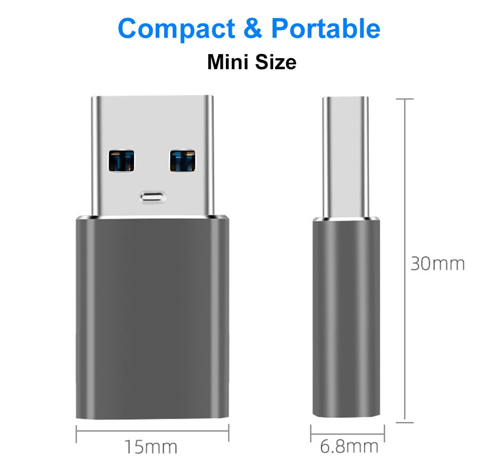 Adattatore USB a USB C Femmina a USB3.1 Maschio Compatibile iPhone 17 16 15 14 13 Pro Max Samsung Galaxy S25 S24 S23 S22 S21 MacBook PC Grigio