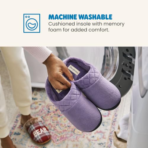 Image of Dearfoams Women's Lightweight Memory Foam Indoor House Slipper Darcy Velour Clog with Wide Widths
