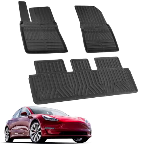 Image of Car Floor Mats for Tesla Model 3 2017-2026 3 PCS Front Rear XPE Accessories | Smart Package Factory Direct XPE Material All Weather Easy-install Odorless Waterproof No Trim Non-slip Easy-clean Durable
