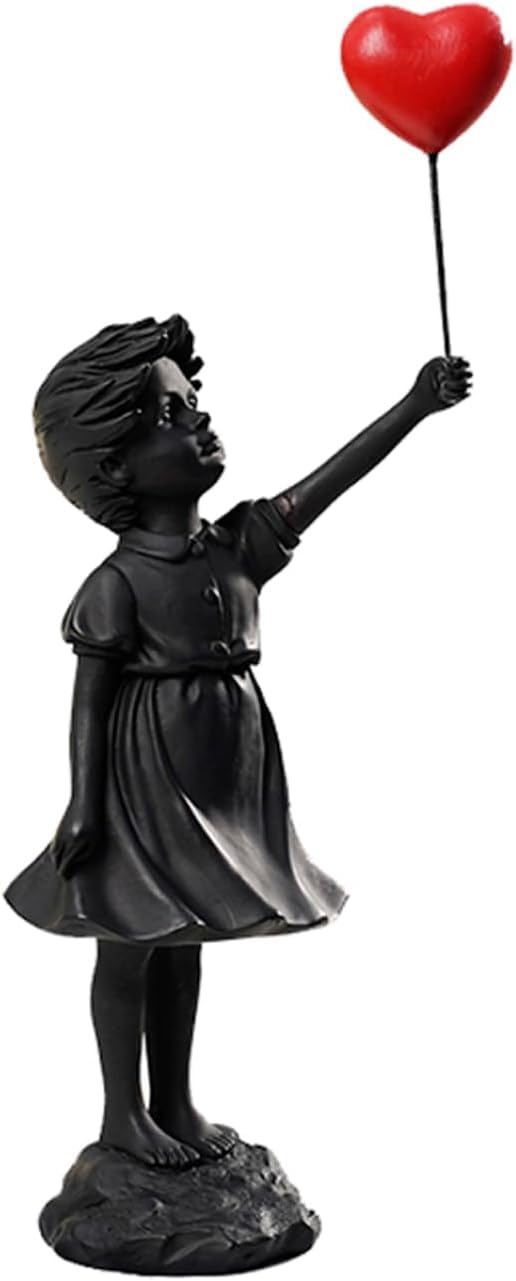 CHEYLIZI Estatua de Globo Volador para niña, decoración del hogar de Escultura de Arte Moderno, Figura de Resina, Adorno Artesanal Negro