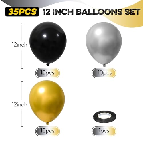 Image of Black and Gold Balloons Set, 12 Inch Black Gold Silver Balloon New Year Eve Party Decoration Black Silver Latex Balloons for New Year Party Birthday Wedding Graduation Banquet Father's Day Decoration