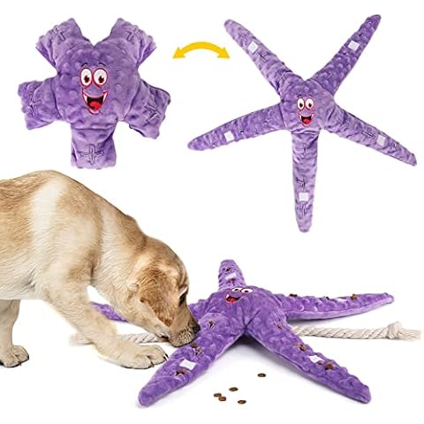 VavoPaw Squeaky Plush Dog Snuffle Toys, Cotton Rope Chew Toy Slow Feeder for Puppy Dog Teething, Training, Durable Interactive Dog Starfish Shaped Toys for Large Medium Small Dog Puppy, Purple Cover