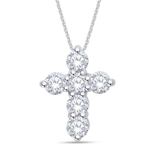 SAVEARTH DIAMONDS 1/2 Carat Round Cut Lab Created Moissanite Diamond Cross Pendant Necklace In 14K Gold Over Sterling Silver Jewelry For Women With 18