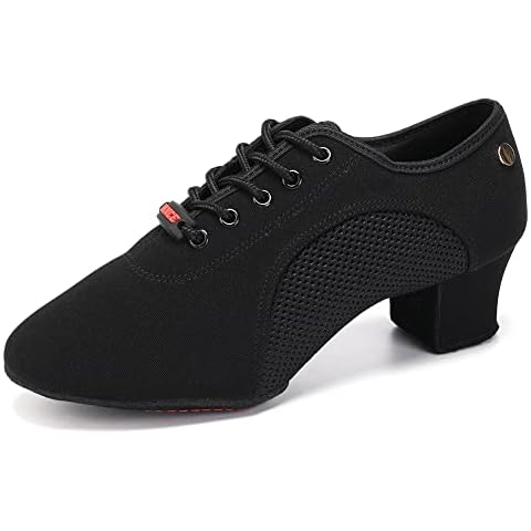 JUODVMP Women's Ballroom Practice Shoes Closed Toe Lace-up Latin Salsa Teaching Professional 2 inch Heel with Split Suede Sole Dance Shoes,8US Cover