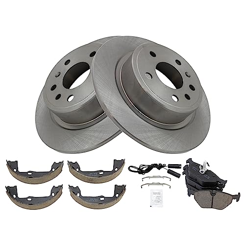 Image of TRQ Rear Brake Pad and Rotor Set Ceramic Parking Shoe Compatible with 1999-2009 Saab 9-5