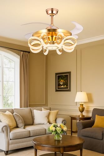 Image of HDC Luxe Orbit Crystal Ring LED Chandelier Fan with Remote Control | Modern Decorative Ceiling Fan with Light for Living Room Bedroom Dining Room Home Decor