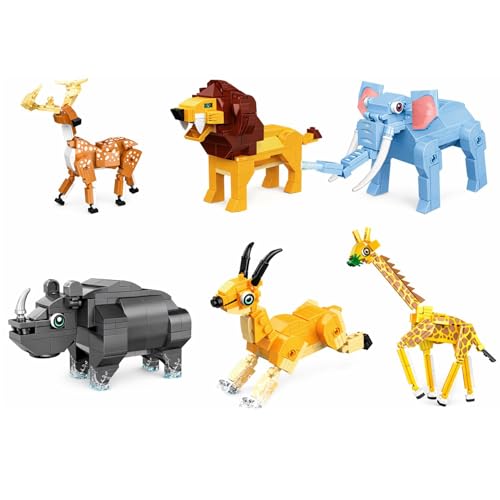 ANIMALS BLOCKS Animale da Costruire 6+, Set Costruzioni 97-113 Pezzi, Animali Selvatici Assemblabili (Leone, Giraffa, Elefante, ecc.), Modello Assortito
