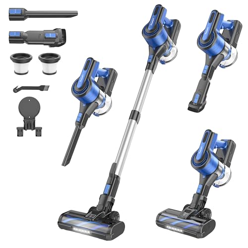 Cordless Vacuum Cleaner for Home, 45Kpa Lightweight Stick Vacuum with Powerful Suction, Rechargeable Battery Up to 50mins, Handheld Vacuum Cleaners for Carpets, Pet Hair,Hardwood Floors - Blue