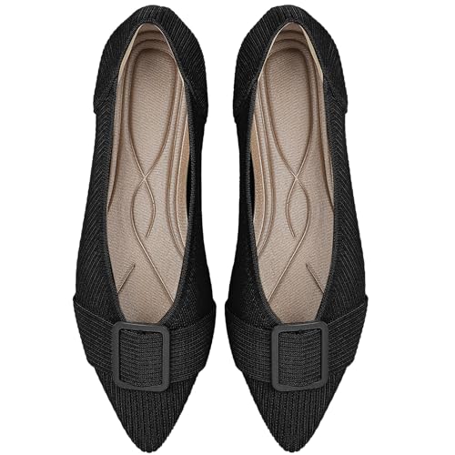 Women's Flats Pointed Toe Knit Ballet Comfortable Casual Dressy Office Shoes Work Flat