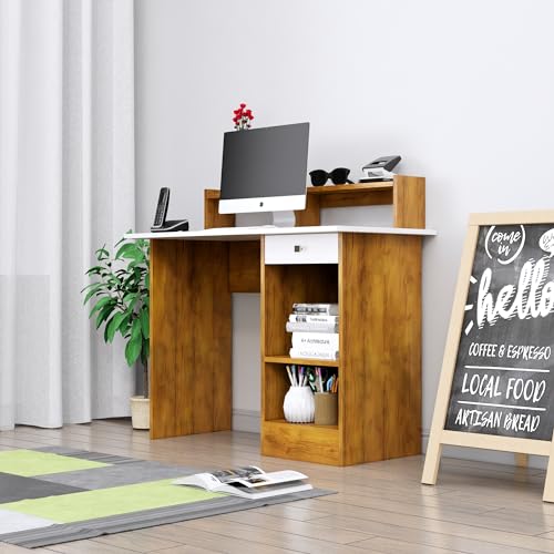 Image of Bniture Wooden Study Table for Home | Engineered Wood Study Table with Book Shelf | Multi Purpose Computer Desk for Study & Writing | Laptop Table with Drawers & Shelf | Giant Wood & Frosty White