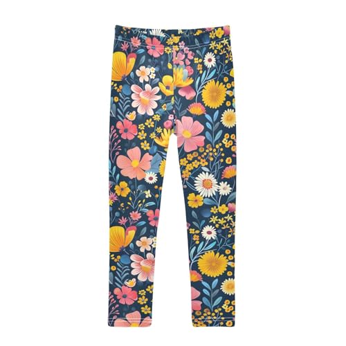 Girls' Leggings Yellow Pink Flowers Kids Yoga Tights Pants 1 Pack 20858202