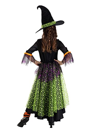 Disfraz de bruja para niñas colorido con leggings y sombrero miniatura 3