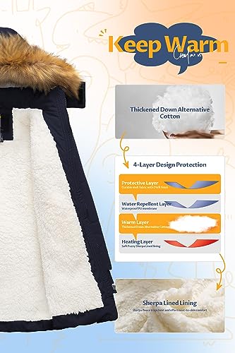 CREATMO US Boy's Sherpa Long Parka Winter Coat Thicken Water Repellent Puffer Jacket With Removable Faux Fur Hood3