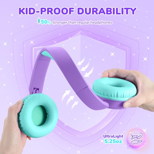 Image of iClever BTH22 Kids Bluetooth Headphones, 60H Play Time, USB C Fast Charging, Bluetooth 5.4, AUX Cord,Safe Volume 74 /85 dBA,Toddler Headphones for iPad /Tablet /Travel /School, Purple