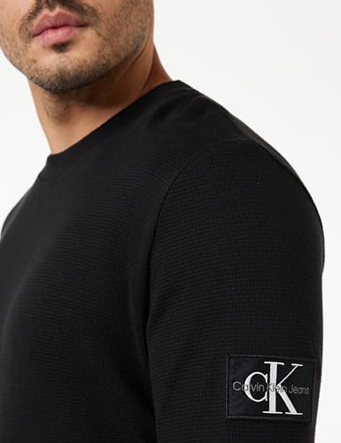 Calvin Klein Jeans Badge Waffle Ls Tee J30j323485 Camiseta de Punto, Negro (Ck Black), M Hombre
