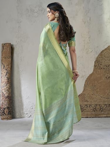 Image of Satrani Women's Shimmer Silk Weaving & Sequins Work Saree with Unstitched Blouse Piece