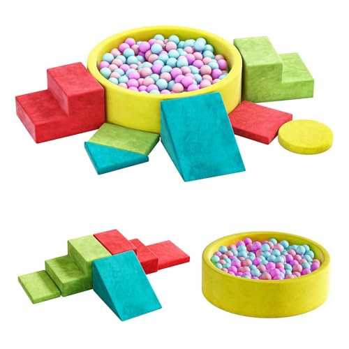 Image of 8-Piece Foam Climbing Blocks with Ball Pit for Toddlers 1-3, Soft Play Toddler Climbing Toys Indoor, Indoor Foam Blocks for Toddlers 1-3 Inside with Round Ball Pit, Steps, Triangle Ramp, Shape Mats C