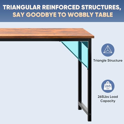 Image of DUMOS 63 Inch Computer Office Desk Writing Gaming Study Work Large Desks for Bedroom Home Office with Metal Frame Simple Modern PC Table Workstation, Wood Brown