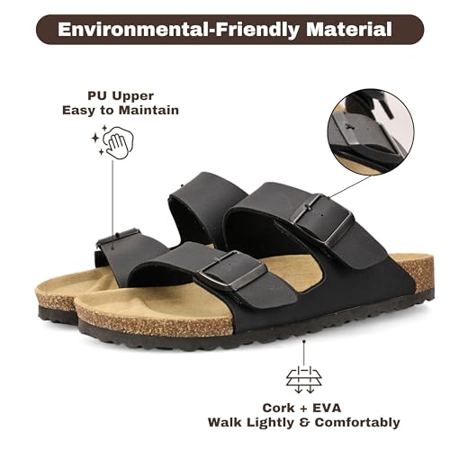 Men's Cork Footbed Slide Sandals, Arch Support Adjustable Buckle Cushioned Sandals, Comfy Summer Essentials2