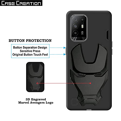 Image of COVERLY Official 3D Touch Feel Trending Real Hero Avengers Logo Mask Soft Rugged Grip TPU Silicone Iron Man Super Power Cartoon Movie Silicone Matte Strong Back Cover for for Oppo F19 Pro Plus -Black
