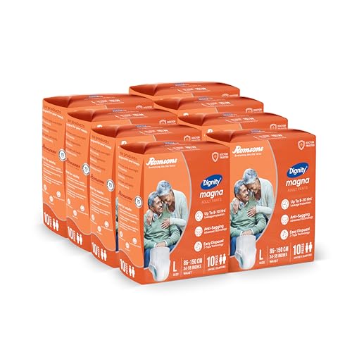 Image of DIGNITY Magna Pant Style Adult Diapers - L (80 Pieces) With Wetness Indicator and Leakage Protection Upto 8-10 Hrs.