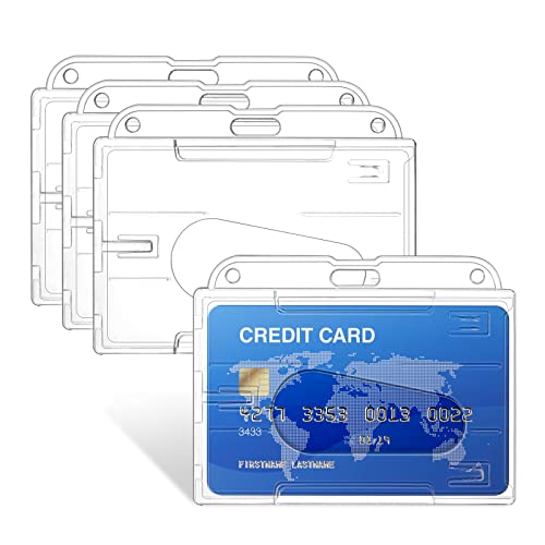 Vicloon Ausweishüllen, 4 Stück Transparent Hartplastik Ausweishalter, Horizontal Verwenden und mit Daumenausschub, Kartenhüllen Transparent für Ausweise, Kreditkarten