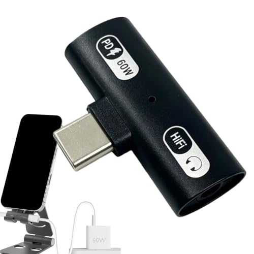 USB C To Aux 2-in-1 Charging Adapter PD 60W Fast Charging Splitter Plug
