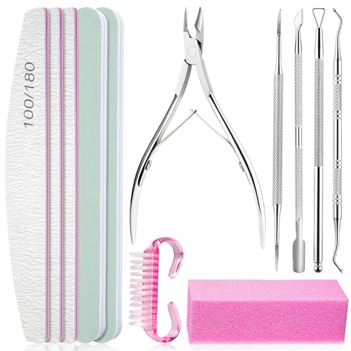 flintronic Juego de 12PCS Limas de Uñas 100/180 de Esmalte, Juego de 12PCS Limas de Uñas Profesionales, Limas para Uñas de Doble, Empujador de Cuticulas, Pulidor de Uñas, Salón, Uso Doméstico