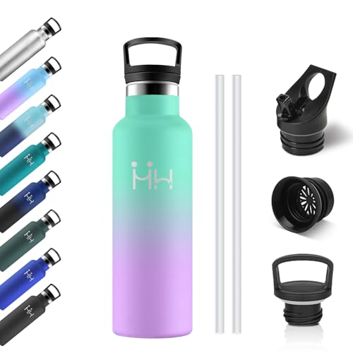 Botella Agua Acero Inoxidable 500ml, Botella Termica con Pajita, Cantimplora Termo con Doble Aislamiento, sin BPA, Termo Reutilizable para Camping, Niño, Niña, Adulto, Deporte, Oficina, Fitness