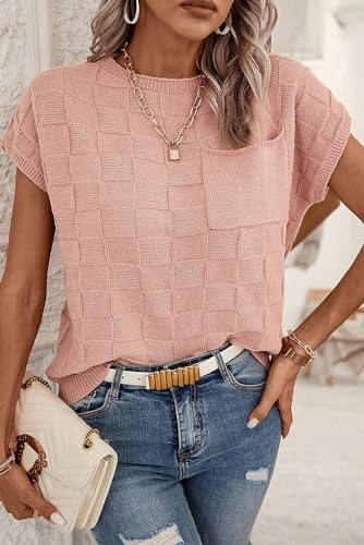 Casual Round Neck Sweater Tee - Soft and Textured in Dusty Pink,Dusty Pink,(US 16-18) XL3