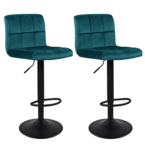 DUHOMELarge Size Bar Chairs Set of 2,Adjustable Barstools Seat Made of Velvet Suitable for Restaurants Kitchens Living Rooms Diningroom Entertainment Rooms Offices Cafes Atrovirens