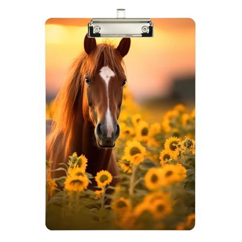 夕暮れの馬 ひまわり ロープロファイルクリップボード 弁護士コーチ用 格納式吊り下げタブ 両面プリント 12.5インチ x 9インチ