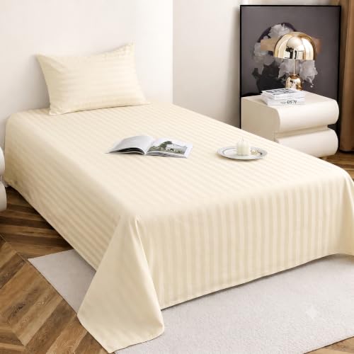Image of Satin Striped Glace Cotton Single bedsheet with 1 Pillow Cover | Soft & Smooth Finish | Single Bed bedsheet 90 x 60 Inch | Pillow Cover 18 x 28 Inch | Breathable, Fade Resistant