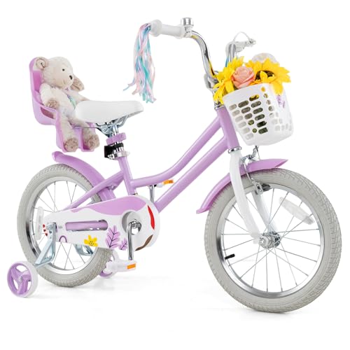 Image of BABY JOY Girls Bike with Streamers & Doll-Seat, Kids Bike for 3-8 Years Old