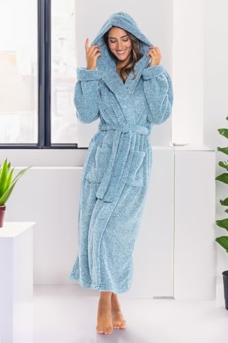 Image of Alexander Del Rossa Womens Fluffy, Fuzzy Robe for Women,Women's Long Hooded Robes, Plus Size