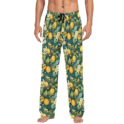 Pantalon de pyjama homme en coton premium à motif fleurs de citronnier vert
