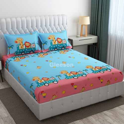 Image of Gleeson 320 Tc Cotton Bedsheet Elastic Fitted King Size Bed,Bed Sheet for Kids Room,King Size Double Bedsheet with 2 Pillow Covers (72 x 78 x 8 Inch) Bedsheet for Double Bed King Size Elastic Fitted