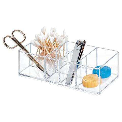 iDesign Medicine Storage Box for Bathroom and Medicine Cabinet, Small Plastic Bathroom Storage with 7 Compartments, Practical Make Up Organiser for Bathroom Accessories, Clear Cover
