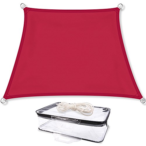 CelinaSun Sonnensegel wasserdicht inkl Befestigungsseile Premium PES wasserabweisend imprägniert Trapez 3 x 4 x 2 x 2 m rot