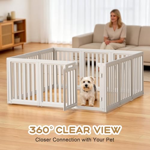 Image of Dog Playpen Indoor,Puppy Playpen,White 30.3 inch H, 12 Panels | Dog Play Pen Indoors with Open View, Tool-Free Setup, Multi-Shape Setup, Dog Pen for Dogs, Cats & Puppies