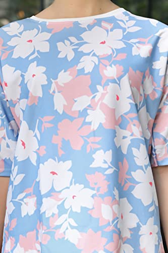 Image of Leriya Fashion Women Floral Print Top with Half Sleeves for Office Wear, Casual Wear Western Top Short Sleeve Pajama Sleep Nightshirt Scoopneck Casual Loungewear Top