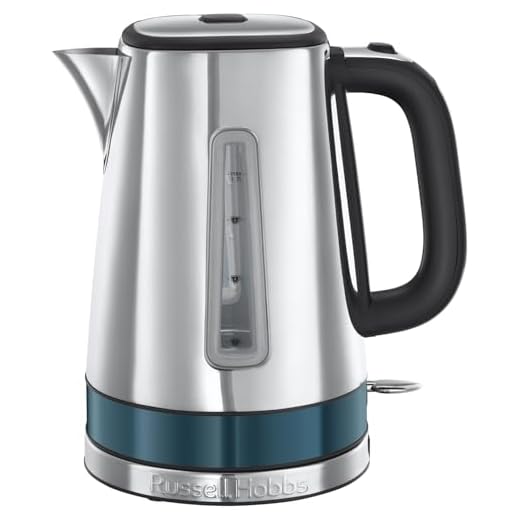 Russell Hobbs kettle [1.7l, 3000W, stainless steel] distinctions ocean blue(Push-to-open lid, 360° base with cord storage, Perfect pour spout,removable Anti-scale filter, water level indicator) 24282