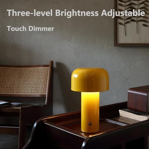 Image of NYRWANA Table Lamp, LED Rechargeable Lamp, Lamps for Home Decoration, Night Lamp for Bedroom, Lamp for Bedroom, Bedside Lamp, Light Lamp, Stepless Dimming, 3 Colour Touch Control - Metal (Yellow)