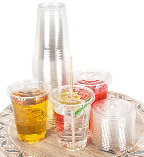 Image of Golden Apple Cup series, 16oz-50sets Clear Plastic cups with Flat lids X hole, BPA Free