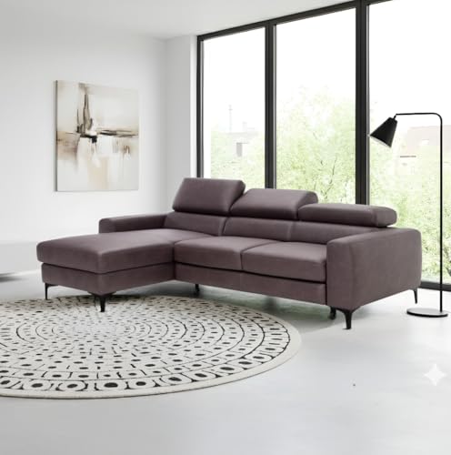 BUGAJSKI Ecksofa 3-Sitzer L-Form mit Schlaffunktion & Bettkasten beidseitig montierbar (Rechts/Links) verstellbare Kopfstützen 219×177 cm Sofa für Wohnzimmer Dunkelbraun BUGAJSKI Ecksofa 3-Sitzer L-Form mit Schlaffunktion & Bettkasten beidseitig montierbar (Rechts/Links) verstellbare Kopfstützen 219×177 cm Sofa für Wohnzimmer Dunkelbraun