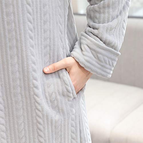 Bifini Men Adult Zip Up Fleece Robe Warm Nightgown Pajamas With Hood Gray M #TOP2