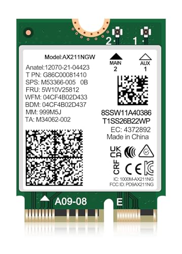 WiFi 6E Wireless Card インテル AX211 NGW M.2: CNVio2, Bluetooth 5.3, Tri-Band 5400Mbps, Network Adapter for Laptop Support Windows 10/11 (64bit), Linux, Chrome OS. Only Available with Gen Intel 12+ CPU - ComAce - 商品画像
