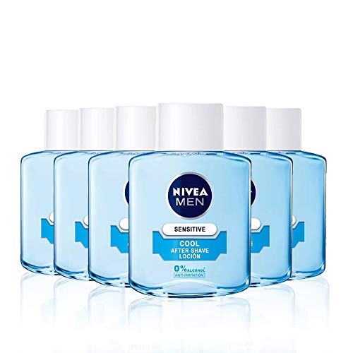 NIVEA MEN Sensitive Cool After Shave Lotion im 6er Pack (6 x 100 ml) mit 0% Alkohol zur Beruhigung von Reizungen, beruhigende Lotion zur Pflege empfindlicher Haut