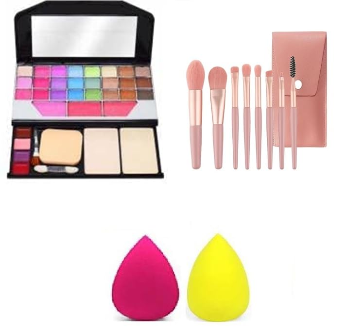 just tya all-in-one makeup kit set with 24 eyeshadow palette, 8-piece rose gold makeup brushes set with case, 2 makeup sponges
