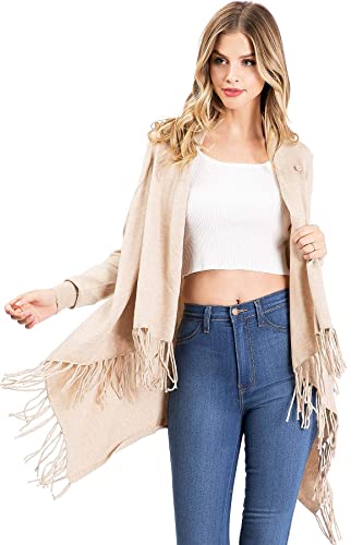 Love Tree Women's Soft Cozy Fringe Convertible Poncho Cardigan (Oat Meal, Medium) #TOP12
